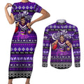 Personalized Freo Rugby Xmas Couples Matching Short Sleeve Bodycon Dress and Long Sleeve Button Shirt Australia AFL Mascot