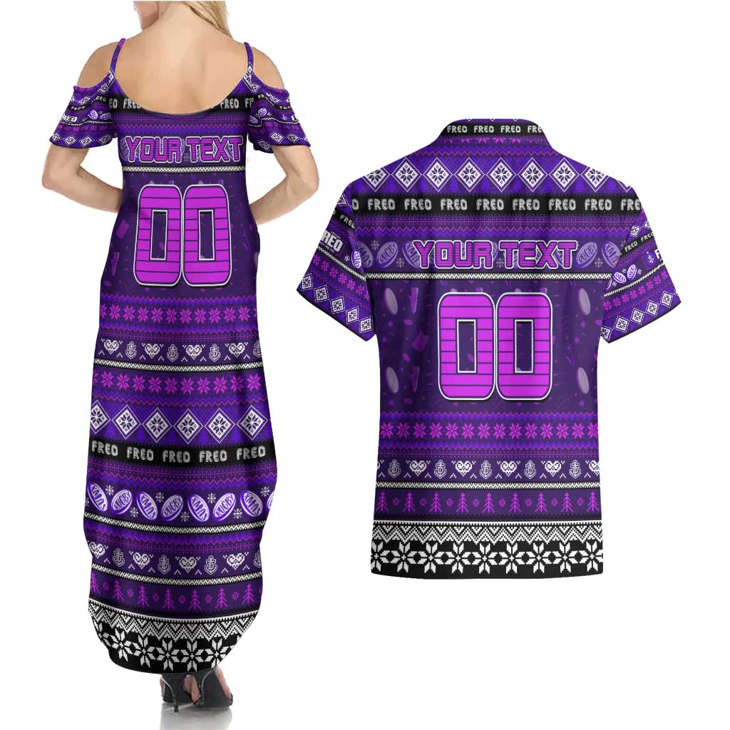 Personalized Freo Rugby Xmas Couples Matching Summer Maxi Dress and Hawaiian Shirt Australia AFL Mascot