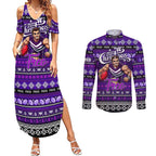 Personalized Freo Rugby Xmas Couples Matching Summer Maxi Dress and Long Sleeve Button Shirt Australia AFL Mascot