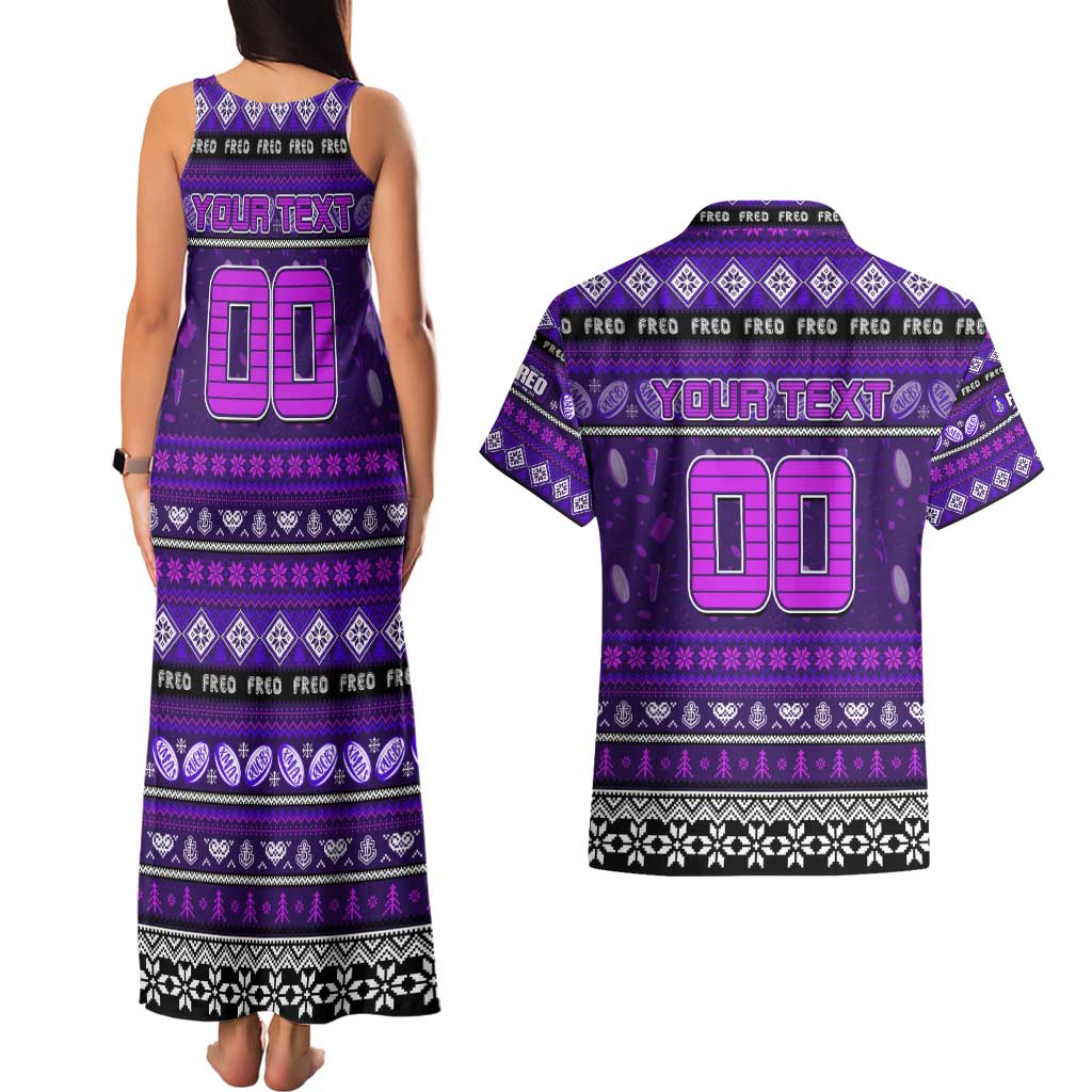 Personalized Freo Rugby Xmas Couples Matching Tank Maxi Dress and Hawaiian Shirt Australia AFL Mascot