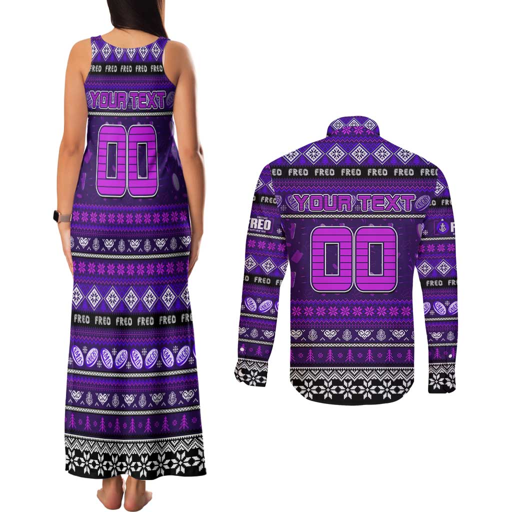 Personalized Freo Rugby Xmas Couples Matching Tank Maxi Dress and Long Sleeve Button Shirt Australia AFL Mascot