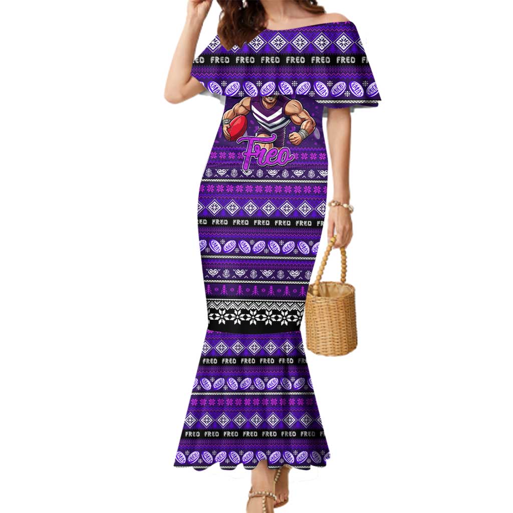 Personalized Freo Rugby Xmas Family Matching Mermaid Dress and Hawaiian Shirt Australia AFL Mascot