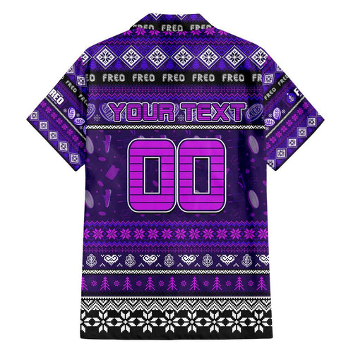 Personalized Freo Rugby Xmas Family Matching Off Shoulder Maxi Dress and Hawaiian Shirt Australia AFL Mascot