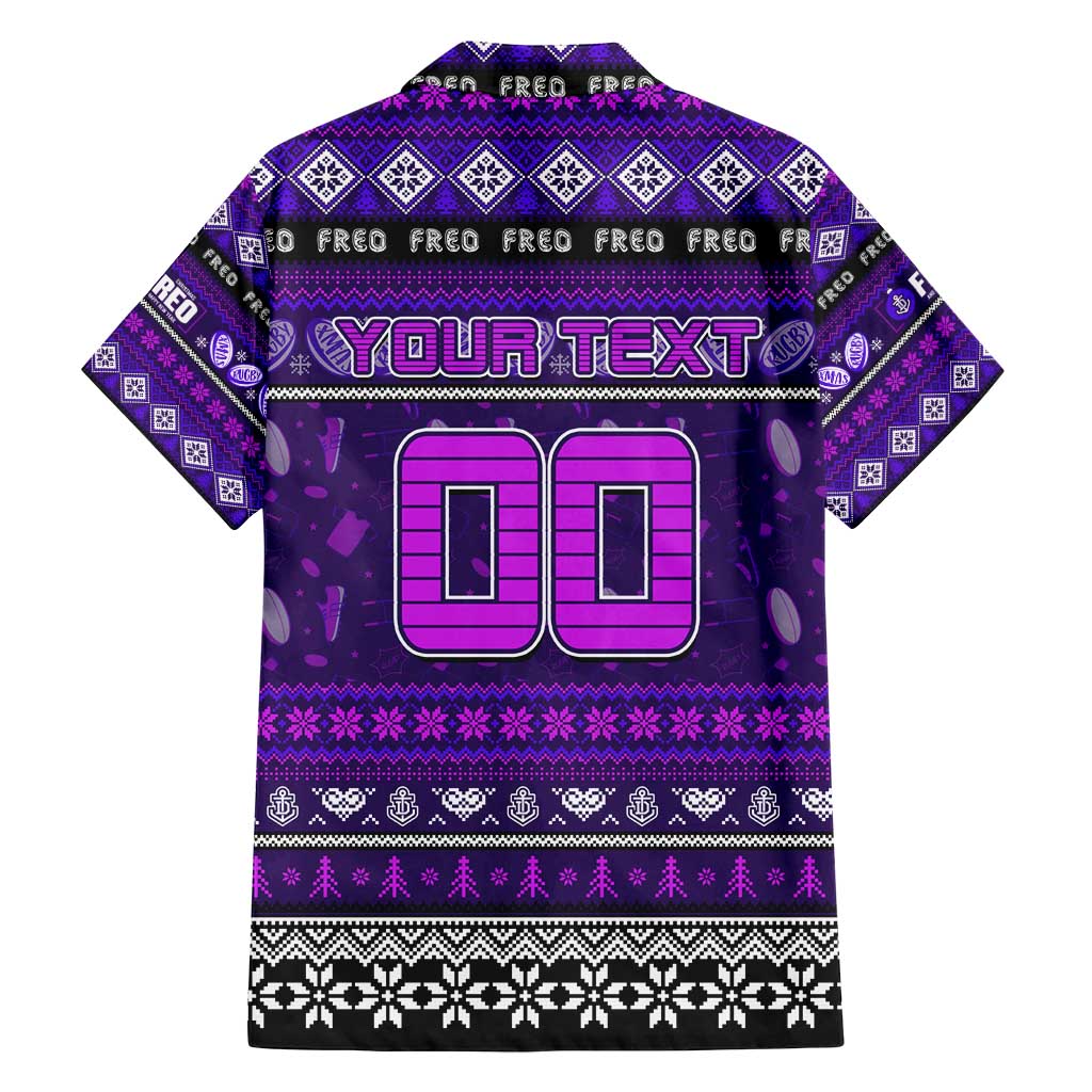 Personalized Freo Rugby Xmas Family Matching Off Shoulder Short Dress and Hawaiian Shirt Australia AFL Mascot