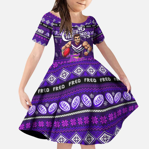 Personalized Freo Rugby Xmas Family Matching Puletasi and Hawaiian Shirt Australia AFL Mascot