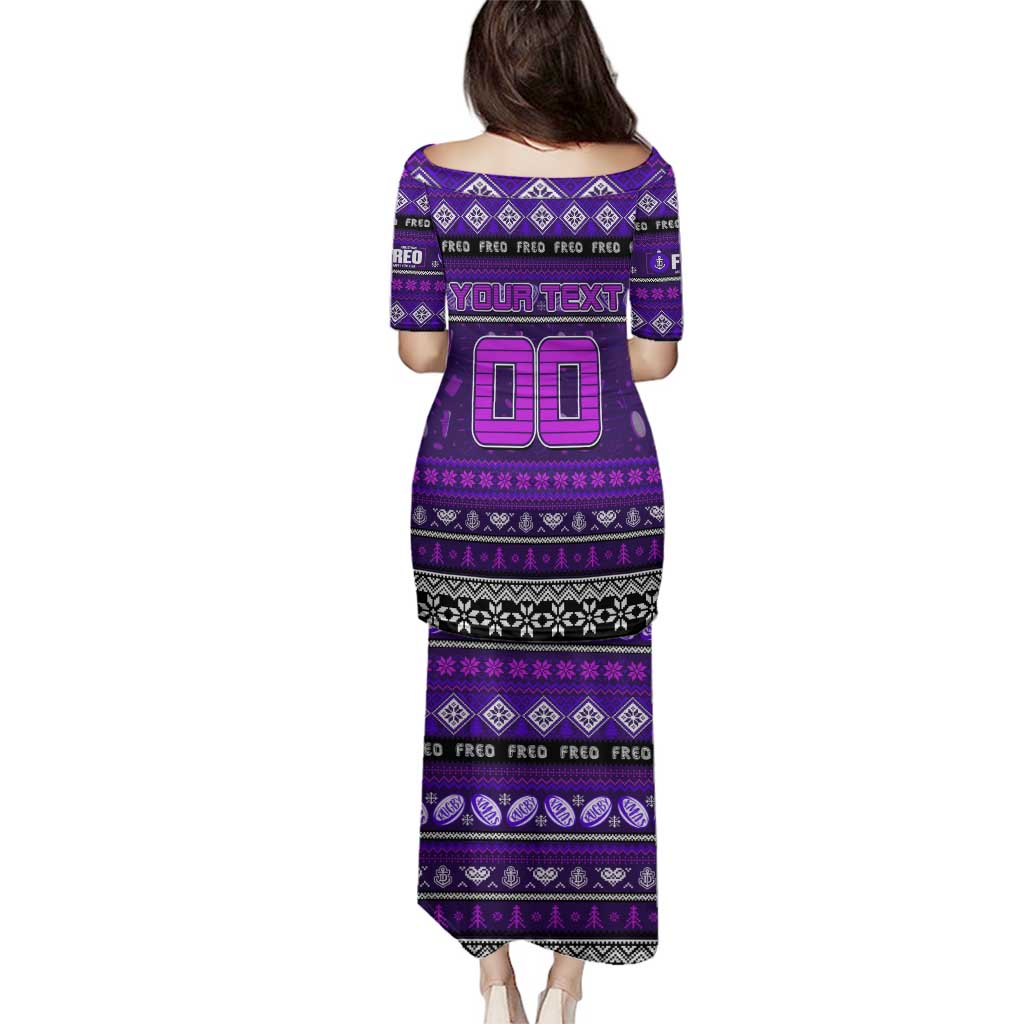 Personalized Freo Rugby Xmas Family Matching Puletasi and Hawaiian Shirt Australia AFL Mascot