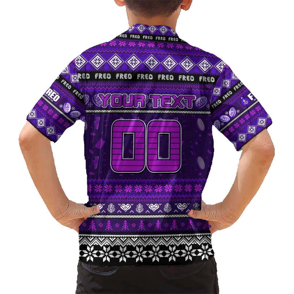 Personalized Freo Rugby Xmas Family Matching Short Sleeve Bodycon Dress and Hawaiian Shirt Australia AFL Mascot