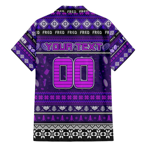 Personalized Freo Rugby Xmas Family Matching Short Sleeve Bodycon Dress and Hawaiian Shirt Australia AFL Mascot