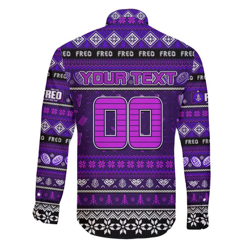 Personalized Freo Rugby Xmas Family Matching Short Sleeve Bodycon Dress and Hawaiian Shirt Australia AFL Mascot