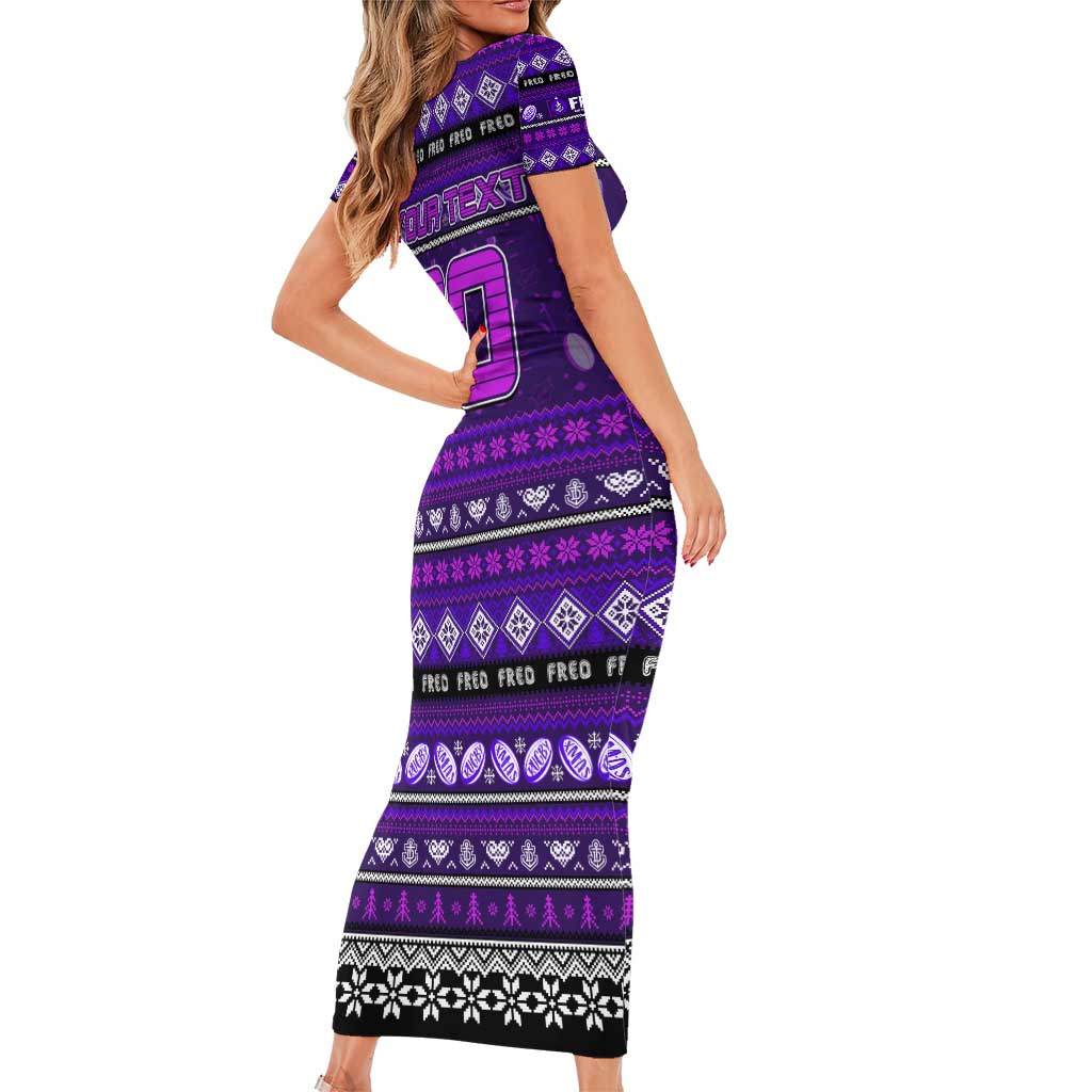 Personalized Freo Rugby Xmas Family Matching Short Sleeve Bodycon Dress and Hawaiian Shirt Australia AFL Mascot