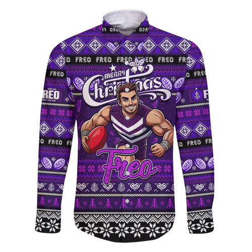 Personalized Freo Rugby Xmas Family Matching Tank Maxi Dress and Hawaiian Shirt Australia AFL Mascot