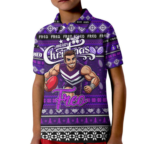 Personalized Freo Rugby Xmas Kid Polo Shirt Australia AFL Mascot