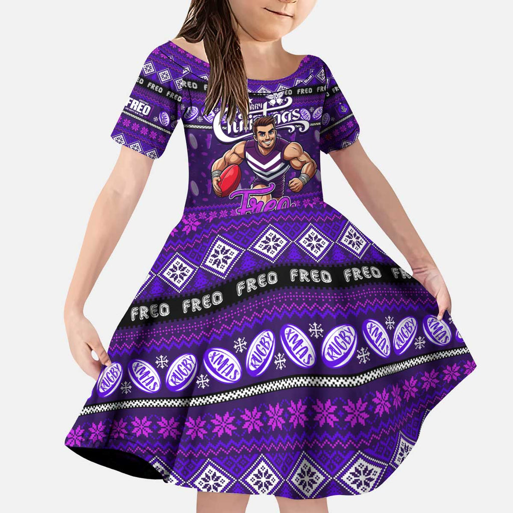 Personalized Freo Rugby Xmas Kid Short Sleeve Dress Australia AFL Mascot