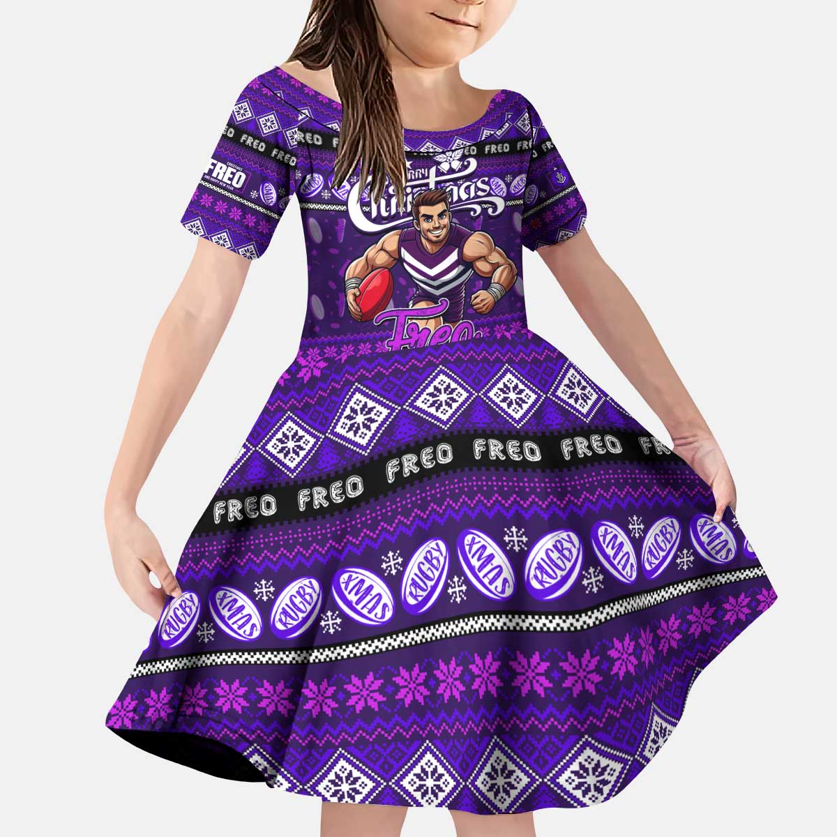 Personalized Freo Rugby Xmas Kid Short Sleeve Dress Australia AFL Mascot