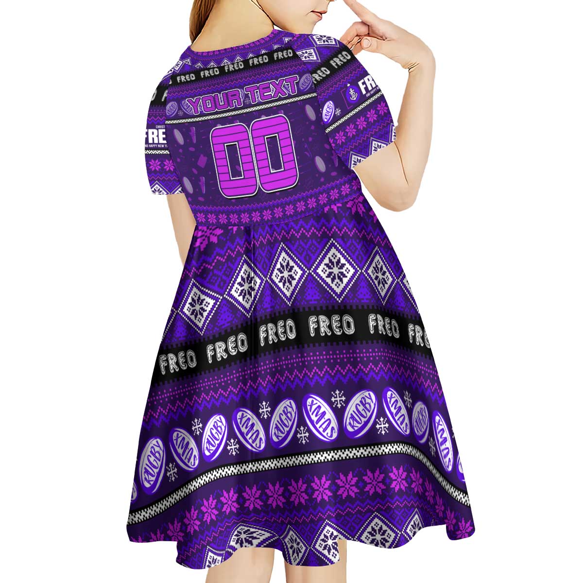 Personalized Freo Rugby Xmas Kid Short Sleeve Dress Australia AFL Mascot