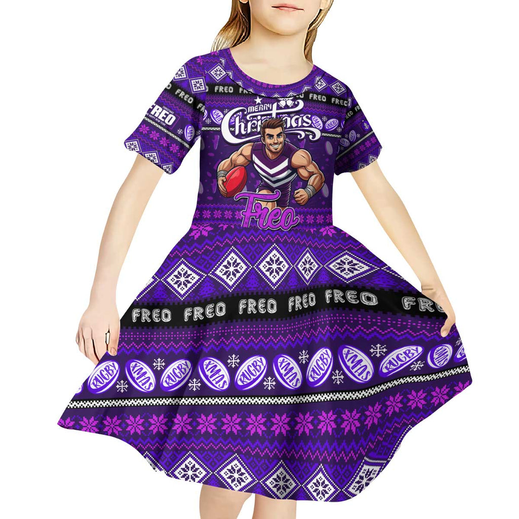 Personalized Freo Rugby Xmas Kid Short Sleeve Dress Australia AFL Mascot