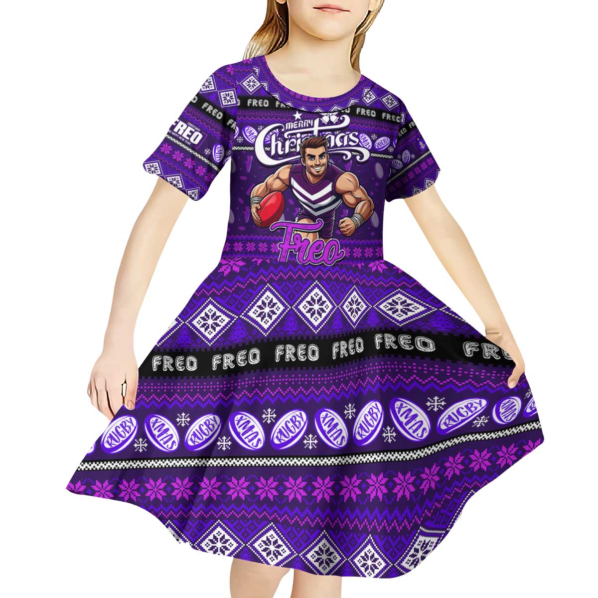 Personalized Freo Rugby Xmas Kid Short Sleeve Dress Australia AFL Mascot