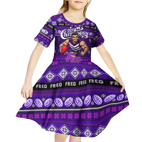 Personalized Freo Rugby Xmas Kid Short Sleeve Dress Australia AFL Mascot