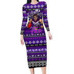 Personalized Freo Rugby Xmas Long Sleeve Bodycon Dress Australia AFL Mascot