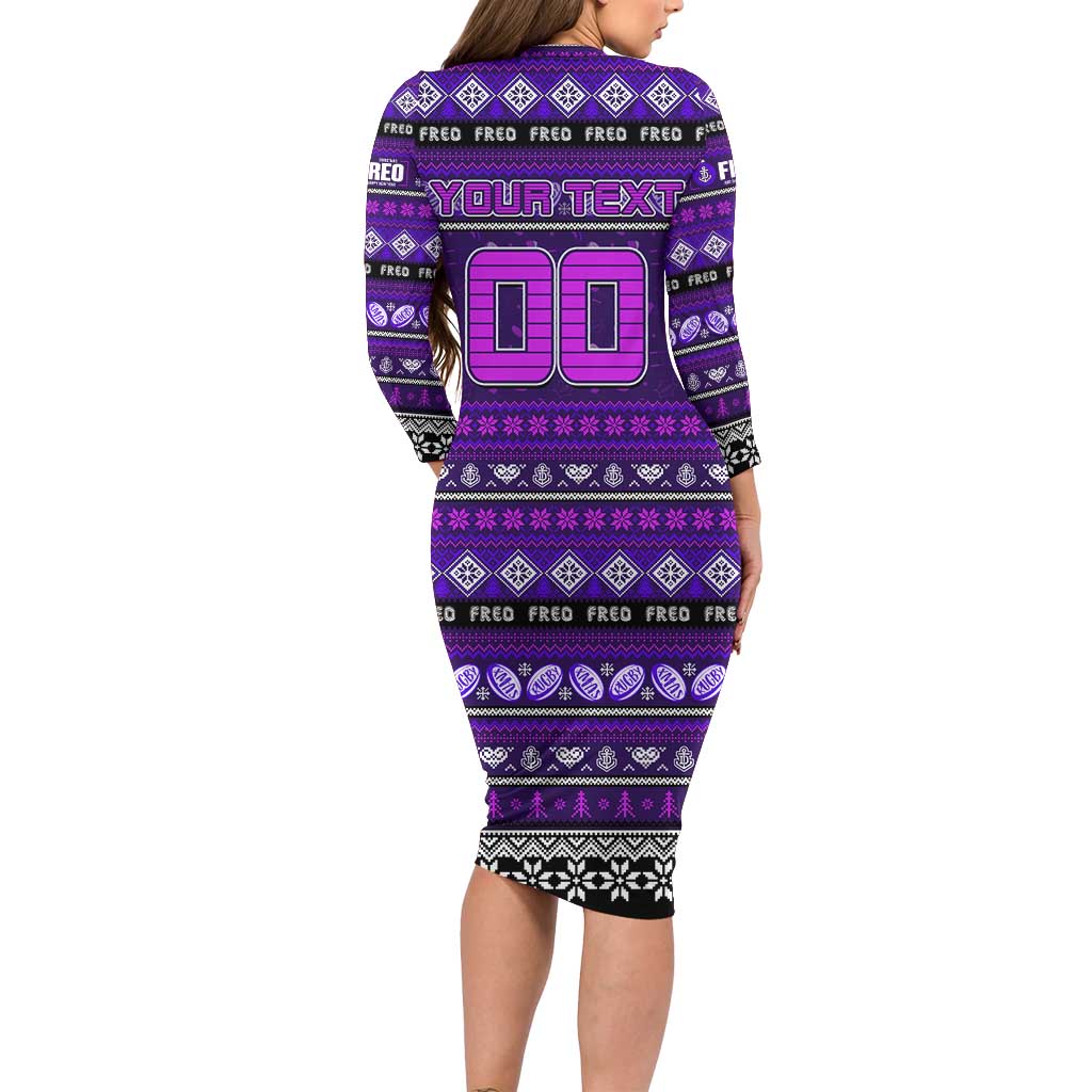 Personalized Freo Rugby Xmas Long Sleeve Bodycon Dress Australia AFL Mascot