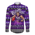Personalized Freo Rugby Xmas Long Sleeve Button Shirt Australia AFL Mascot