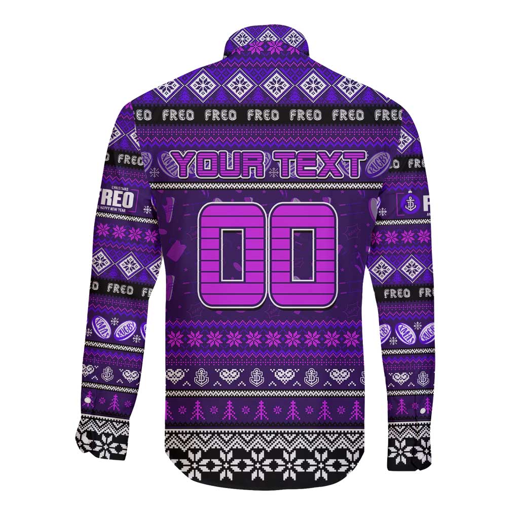 Personalized Freo Rugby Xmas Long Sleeve Button Shirt Australia AFL Mascot