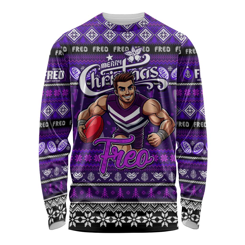 Personalized Freo Rugby Xmas Long Sleeve Shirt Australia AFL Mascot