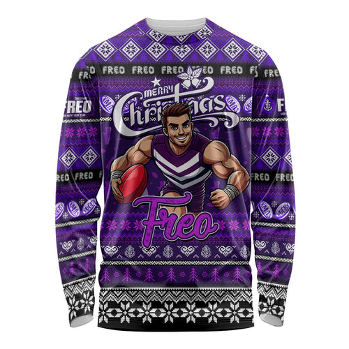 Personalized Freo Rugby Xmas Long Sleeve Shirt Australia AFL Mascot