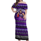Personalized Freo Rugby Xmas Off Shoulder Maxi Dress Australia AFL Mascot