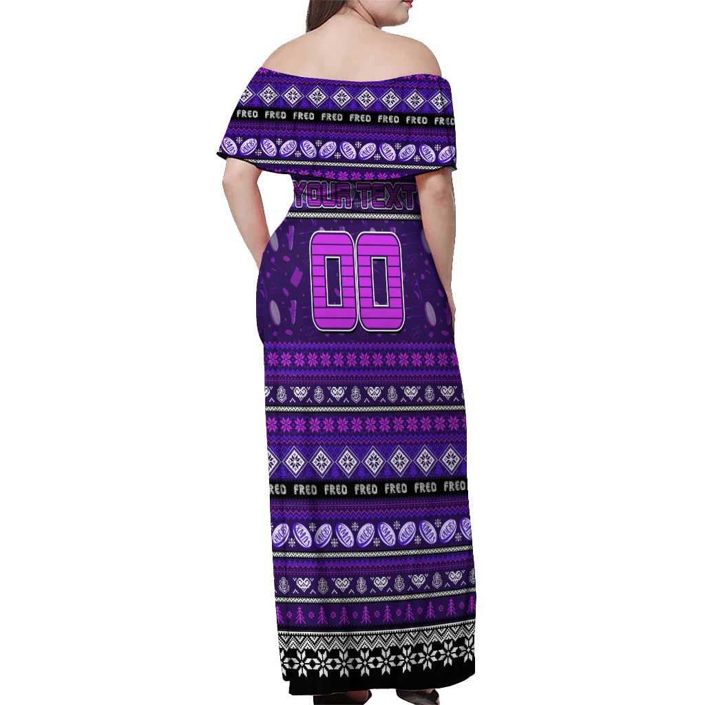 Personalized Freo Rugby Xmas Off Shoulder Maxi Dress Australia AFL Mascot