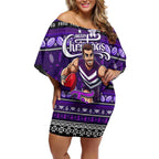 Personalized Freo Rugby Xmas Off Shoulder Short Dress Australia AFL Mascot