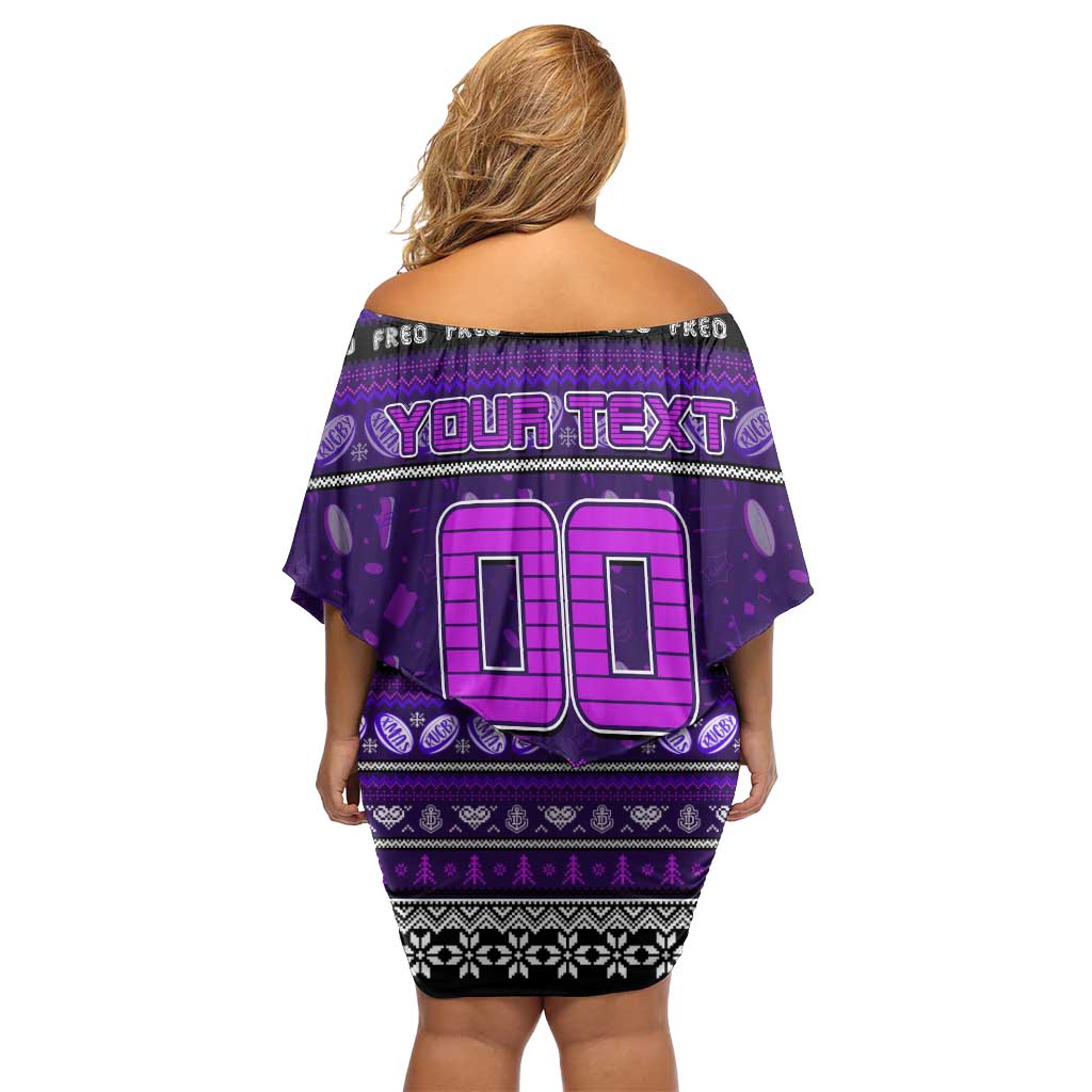 Personalized Freo Rugby Xmas Off Shoulder Short Dress Australia AFL Mascot