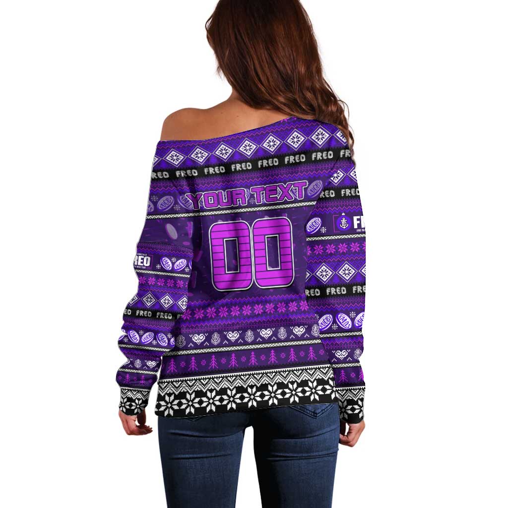 Personalized Freo Rugby Xmas Off Shoulder Sweater Australia AFL Mascot