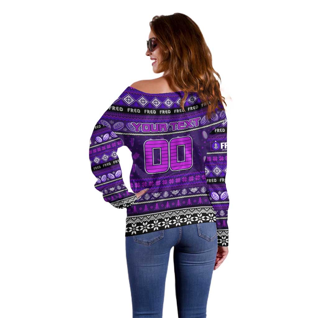 Personalized Freo Rugby Xmas Off Shoulder Sweater Australia AFL Mascot