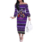 Personalized Freo Rugby Xmas Off The Shoulder Long Sleeve Dress Australia AFL Mascot