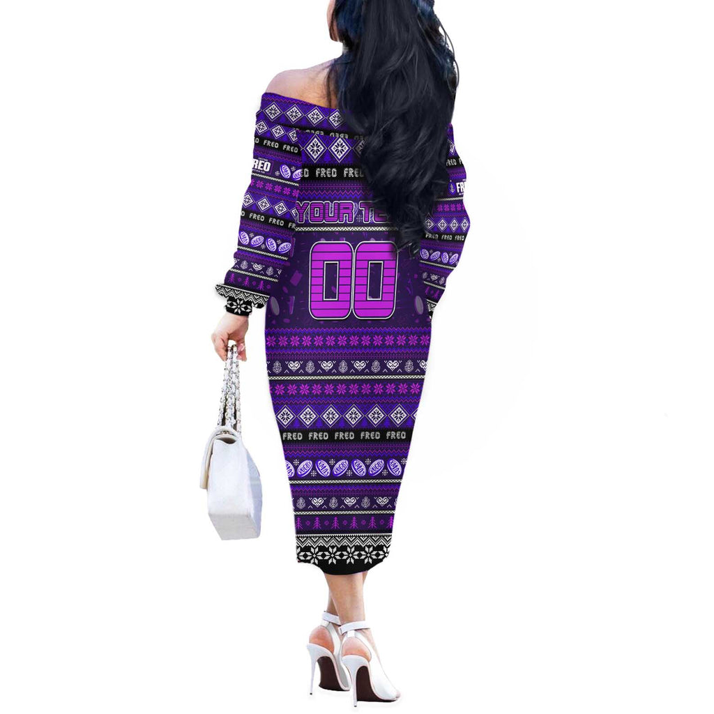 Personalized Freo Rugby Xmas Off The Shoulder Long Sleeve Dress Australia AFL Mascot