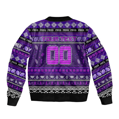 Personalized Freo Rugby Xmas Sleeve Zip Bomber Jacket Australia AFL Mascot