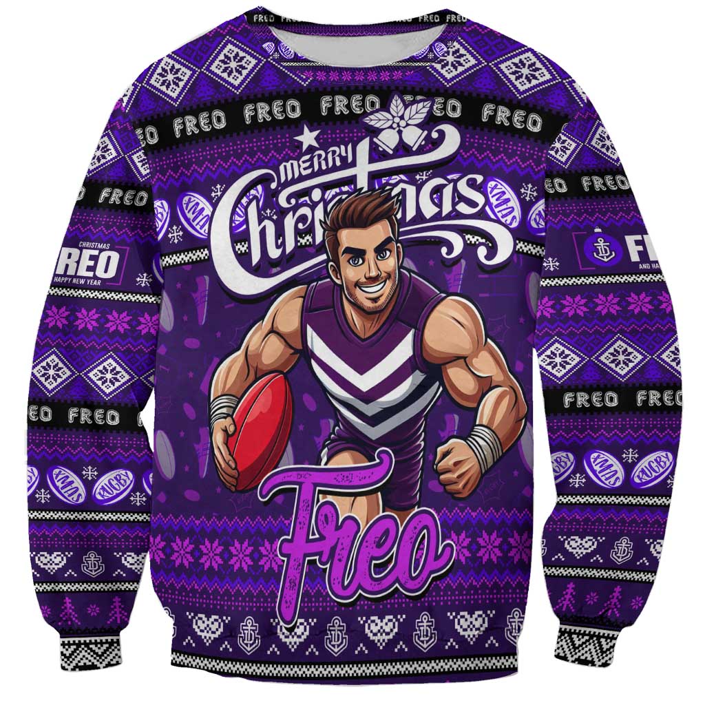 Personalized Freo Rugby Xmas Sweatshirt Australia AFL Mascot
