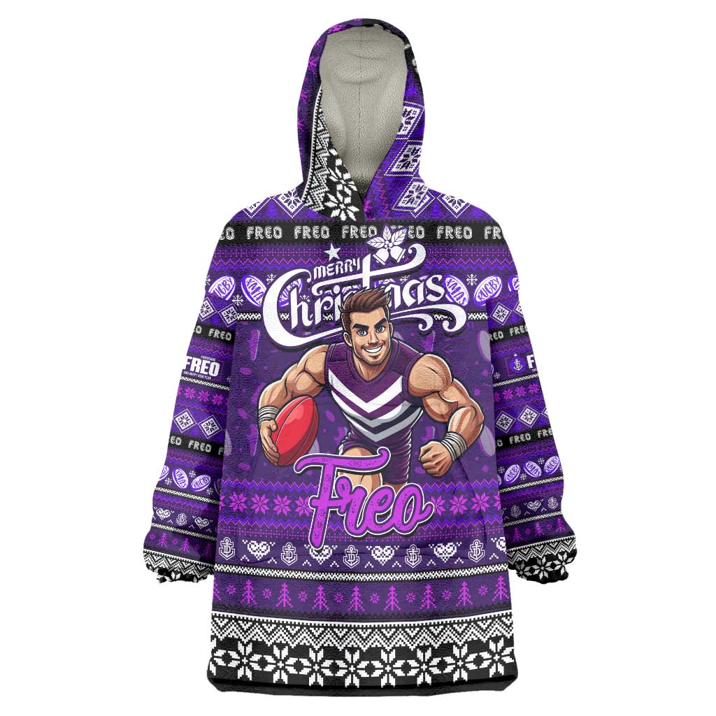 Personalized Freo Rugby Xmas Wearable Blanket Hoodie Australia AFL Mascot