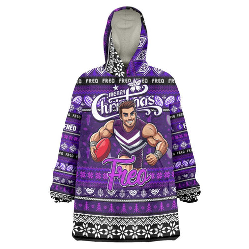 Personalized Freo Rugby Xmas Wearable Blanket Hoodie Australia AFL Mascot