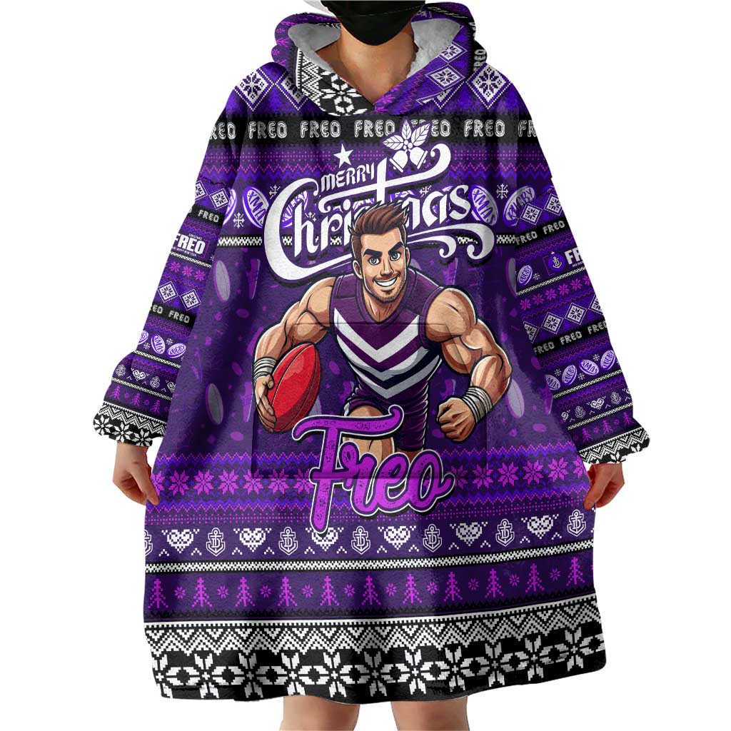 Personalized Freo Rugby Xmas Wearable Blanket Hoodie Australia AFL Mascot