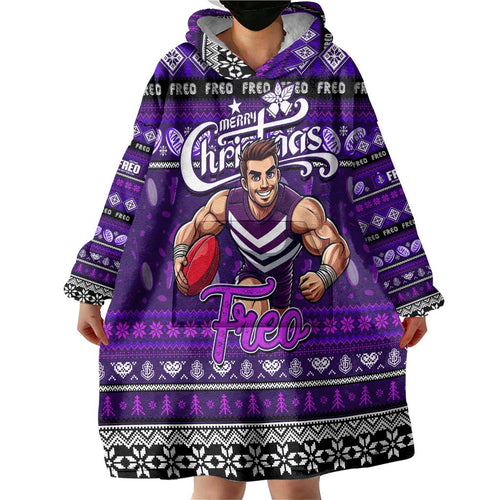 Personalized Freo Rugby Xmas Wearable Blanket Hoodie Australia AFL Mascot