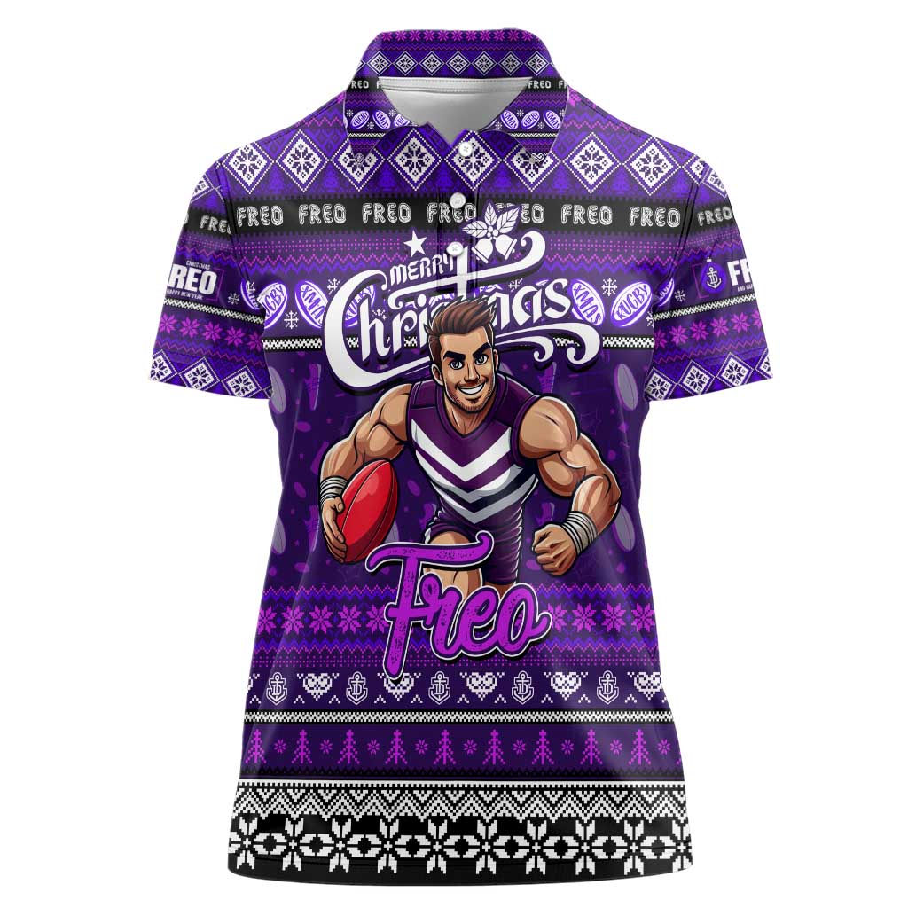 Personalized Freo Rugby Xmas Women Polo Shirt Australia AFL Mascot