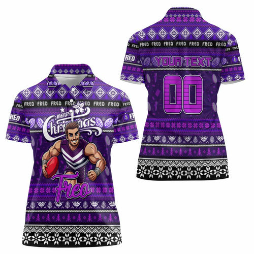 Personalized Freo Rugby Xmas Women Polo Shirt Australia AFL Mascot