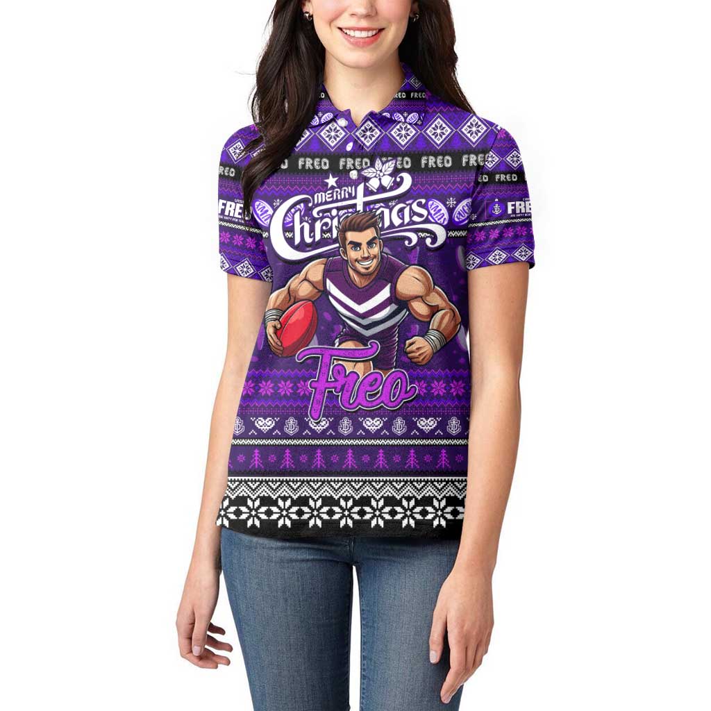 Personalized Freo Rugby Xmas Women Polo Shirt Australia AFL Mascot