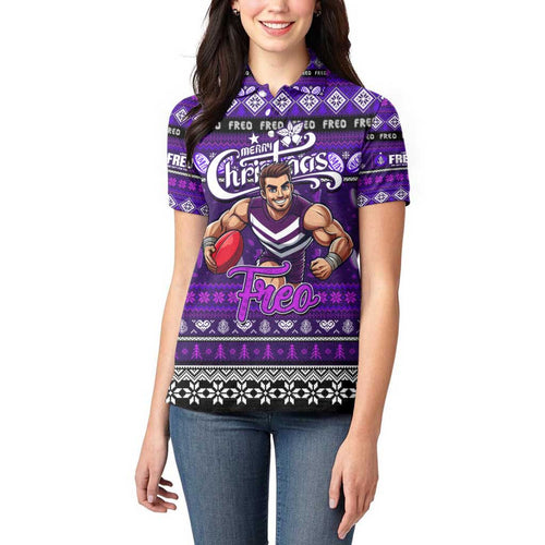 Personalized Freo Rugby Xmas Women Polo Shirt Australia AFL Mascot