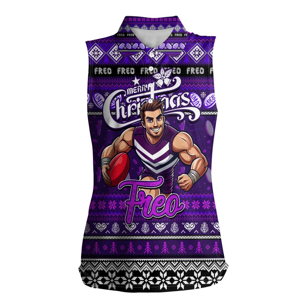 Personalized Freo Rugby Xmas Women Sleeveless Polo Shirt Australia AFL Mascot
