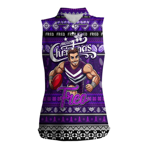 Personalized Freo Rugby Xmas Women Sleeveless Polo Shirt Australia AFL Mascot