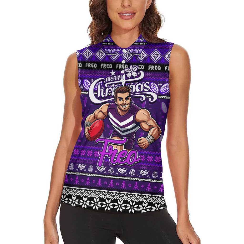 Personalized Freo Rugby Xmas Women Sleeveless Polo Shirt Australia AFL Mascot