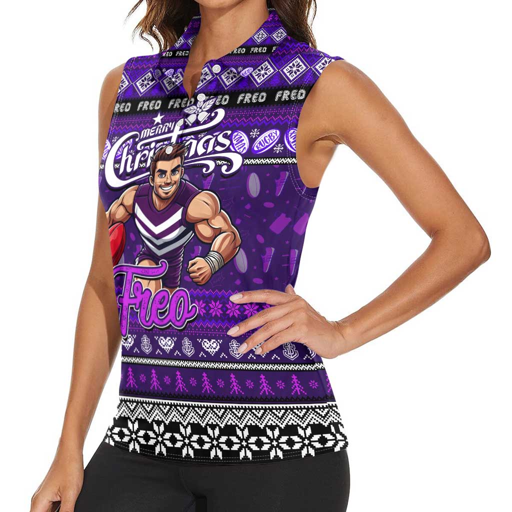 Personalized Freo Rugby Xmas Women Sleeveless Polo Shirt Australia AFL Mascot